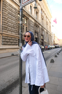 Bağlamalı Keten Gömlek Beyaz