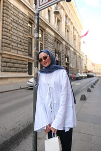 Bağlamalı Keten Gömlek Beyaz