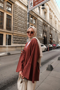 Bağlamalı Keten Gömlek Kiremit