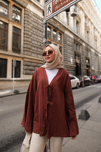 Bağlamalı Keten Gömlek Kiremit