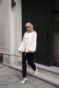 Bağlamalı Keten Gömlek Krem