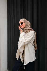 Bağlamalı Keten Gömlek Krem