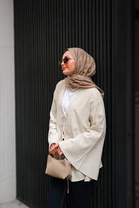 Bağlamalı Keten Gömlek Krem