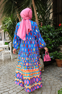 Baklava Desen Elbise Mavi