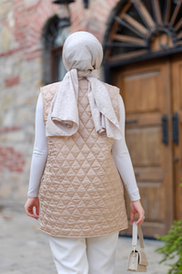 Baklava Desen İnce Yelek Krem