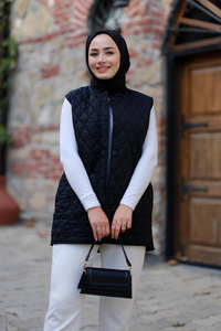 Baklava Desen İnce Yelek Siyah