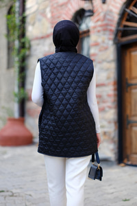 Baklava Desen İnce Yelek Siyah