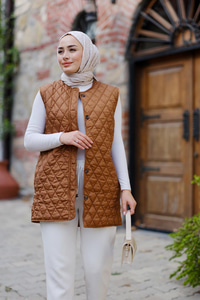 Baklava Desen İnce Yelek Taba