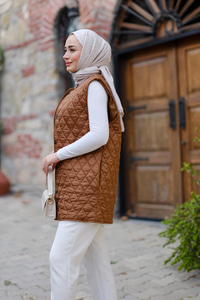 Baklava Desen İnce Yelek Taba