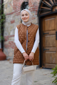 Baklava Desen İnce Yelek Taba