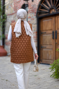 Baklava Desen İnce Yelek Taba