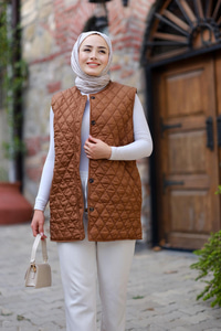 Baklava Desen İnce Yelek Taba