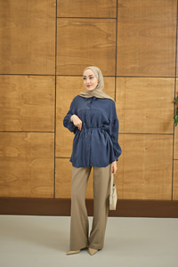 Baklava Desen Jakar Gömlek Mavi