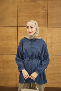 Baklava Desen Jakar Gömlek Mavi