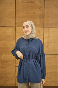 Baklava Desen Jakar Gömlek Mavi