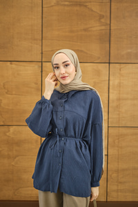 Baklava Desen Jakar Gömlek Mavi