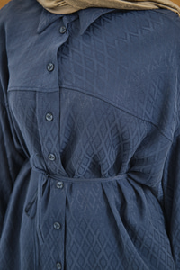 Baklava Desen Jakar Gömlek Mavi