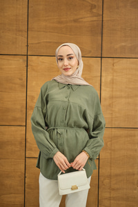 Baklava Desen Jakar Gömlek Yeşil