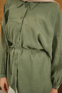 Baklava Desen Jakar Gömlek Yeşil