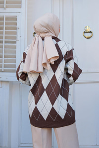 Baklava Desen Triko Hırka Kahverengi