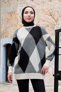 Baklava Desen Triko Kazak Krem