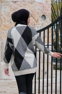 Baklava Desen Triko Kazak Krem