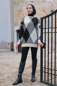 Baklava Desen Triko Kazak Krem