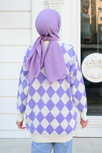 Baklava Desen Triko Kazak Lila