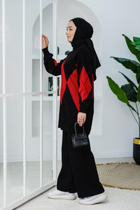 Baklava Desen Triko Takım Kırmızı