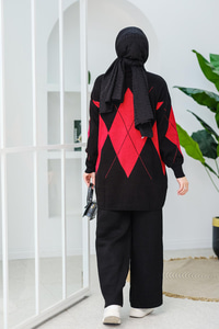 Baklava Desen Triko Takım Kırmızı