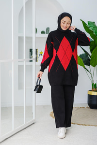 Baklava Desen Triko Takım Kırmızı