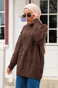 Baklava Desenli Triko Kazak Acı Kahve