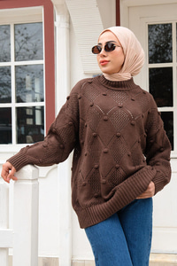 Baklava Desenli Triko Kazak Acı Kahve