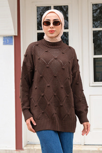 Baklava Desenli Triko Kazak Acı Kahve