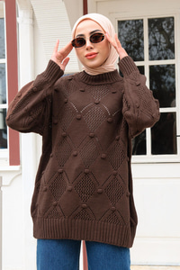 Baklava Desenli Triko Kazak Acı Kahve