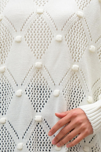 Baklava Desenli Triko Kazak Beyaz