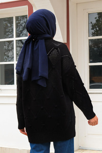 Baklava Desenli Triko Kazak Siyah