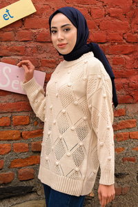 Baklava Desenli Triko Kazak Taş