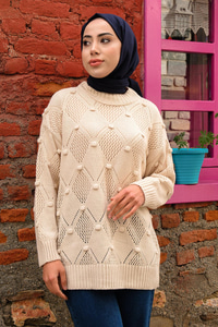 Baklava Desenli Triko Kazak Taş