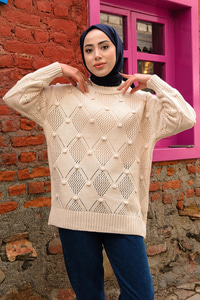 Baklava Desenli Triko Kazak Taş