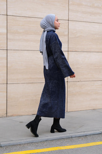 Balıkçı Yaka Simli  Triko Elbise Lacivert