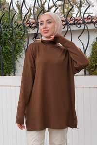 Balıkçı Yaka Triko Kazak Kahverengi