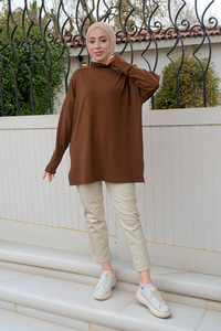 Balıkçı Yaka Triko Kazak Kahverengi