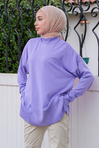 Balıkçı Yaka Triko Kazak Lila