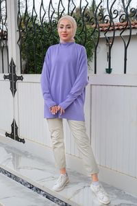 Balıkçı Yaka Triko Kazak Lila