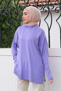 Balıkçı Yaka Triko Kazak Lila