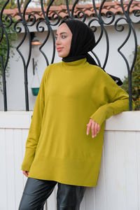 Balıkçı Yaka Triko Kazak Yağ Yeşil