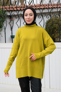 Balıkçı Yaka Triko Kazak Yağ Yeşil