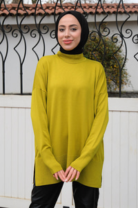 Balıkçı Yaka Triko Kazak Yağ Yeşil