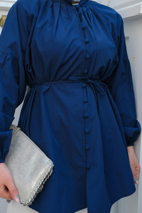 Balon Kol Bel Bağlamalı Gömlek Lacivert